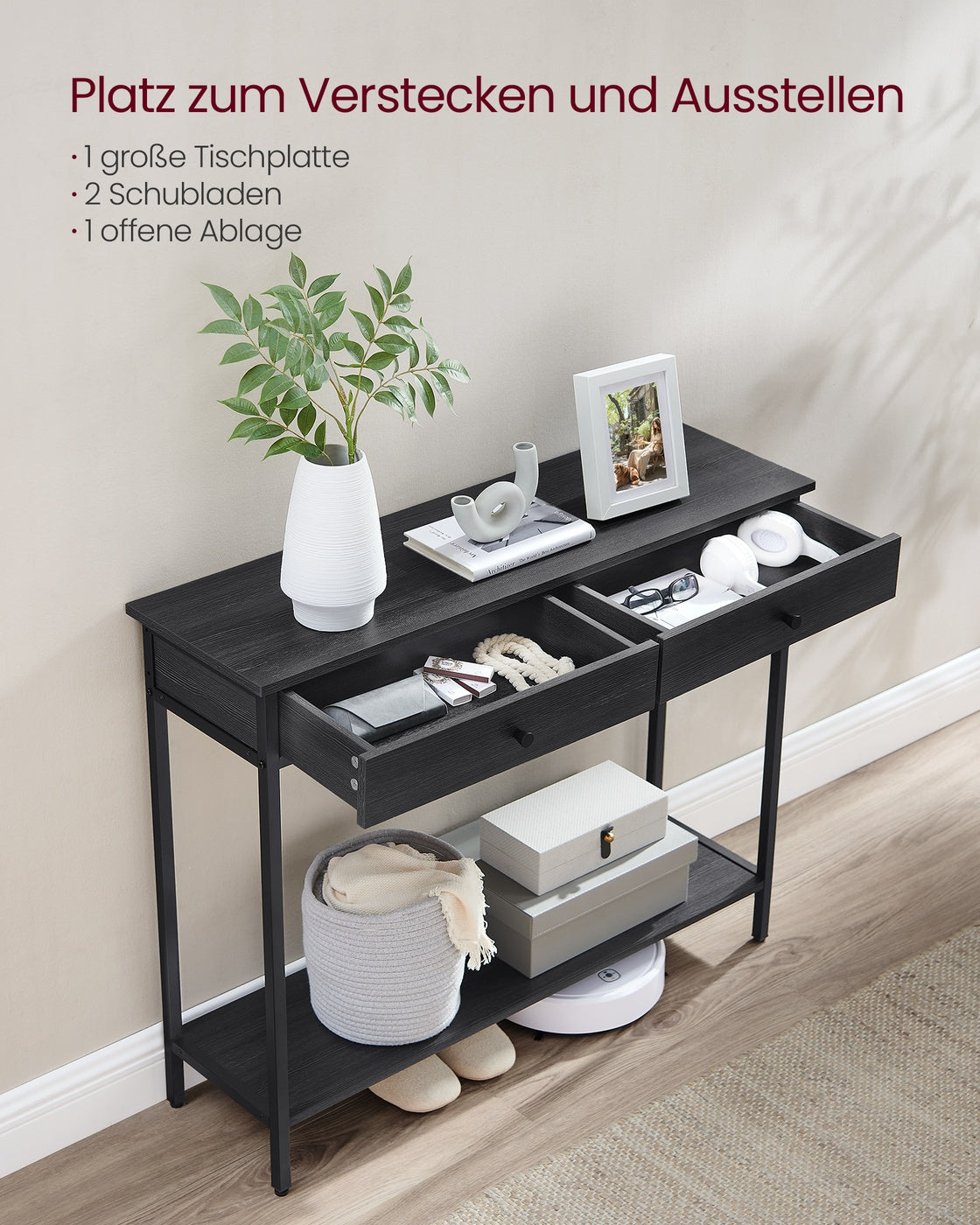Consoletafel met 2 Lades en Stalen Frame, 100 cm
