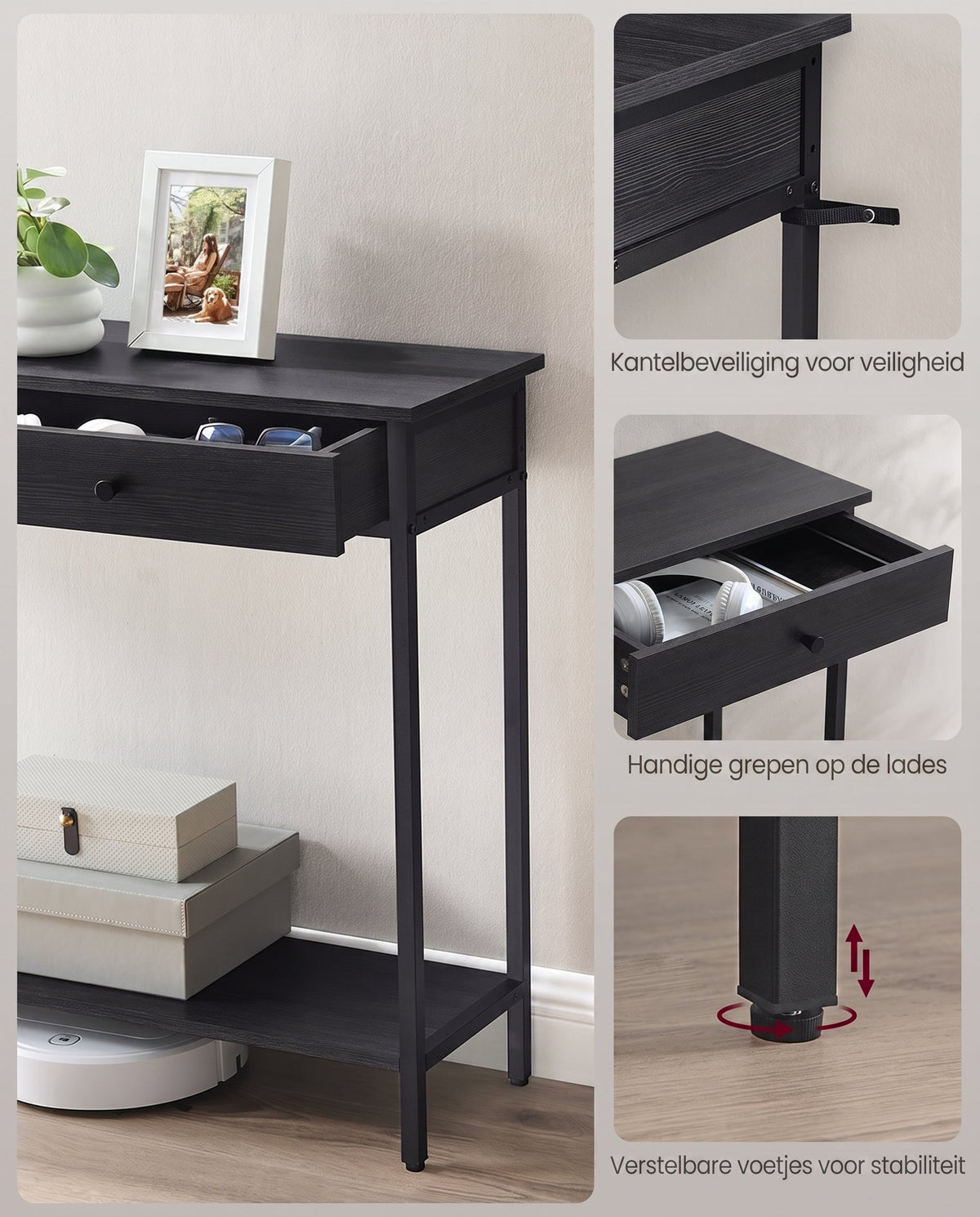 Consoletafel met 2 Lades en Stalen Frame, 100 cm