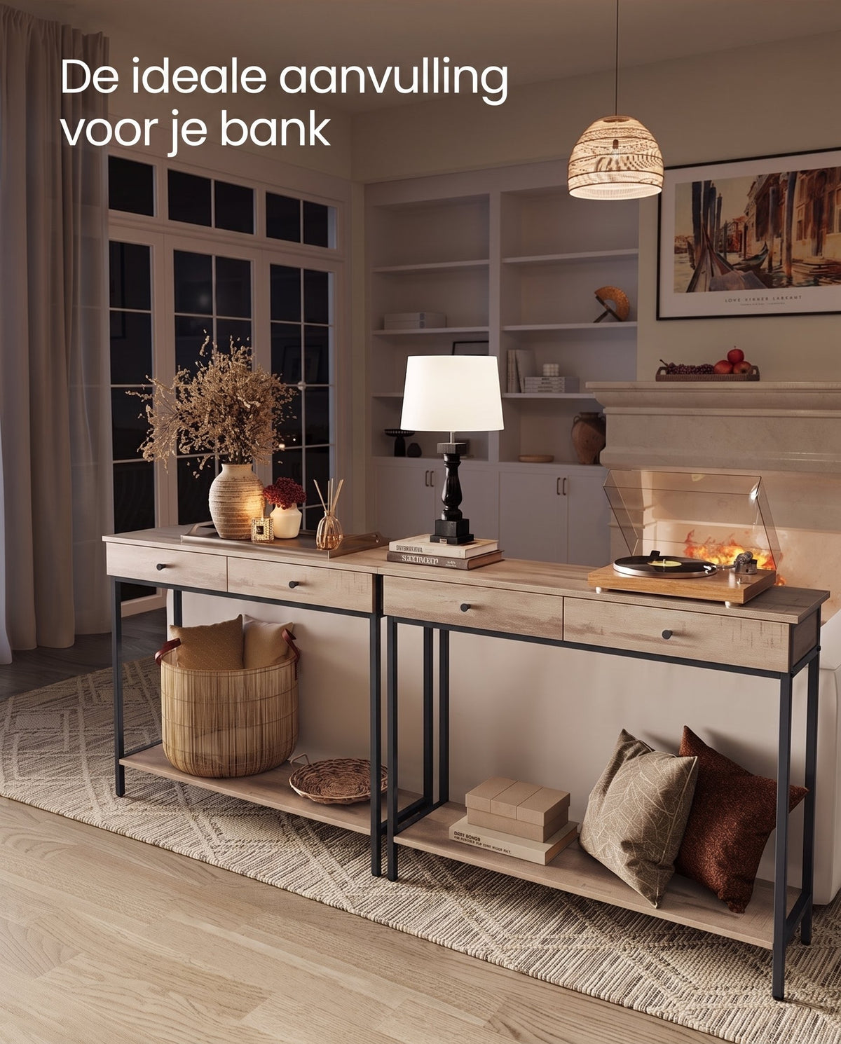 Consoletafel met 2 Lades en Stalen Frame, 100 cm