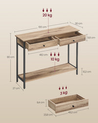 Consoletafel met 2 Lades en Stalen Frame, 100 cm
