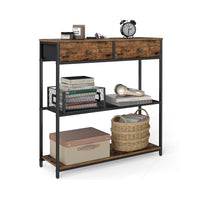Smalle Consoletafel met 2 Stoffen Lades en 2 Planken, 76 cm