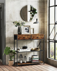 Smalle Consoletafel met 2 Stoffen Lades en 2 Planken, 76 cm