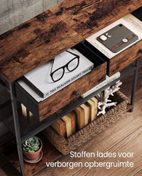 Smalle Consoletafel met 2 Stoffen Lades en 2 Planken, 76 cm