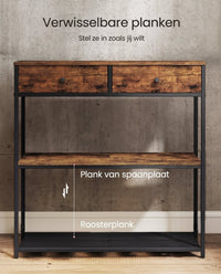 Smalle Consoletafel met 2 Stoffen Lades en 2 Planken, 76 cm