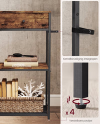 Smalle Consoletafel met 2 Stoffen Lades en 2 Planken, 76 cm