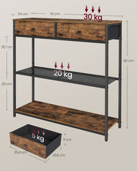 Smalle Consoletafel met 2 Stoffen Lades en 2 Planken, 76 cm