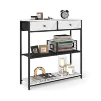 Smalle Consoletafel met 2 Stoffen Lades en 2 Planken, 76 cm