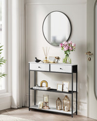 Smalle Consoletafel met 2 Stoffen Lades en 2 Planken, 76 cm