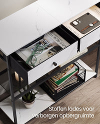 Smalle Consoletafel met 2 Stoffen Lades en 2 Planken, 76 cm