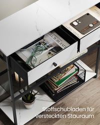 Smalle Consoletafel met 2 Stoffen Lades en 2 Planken, 76 cm