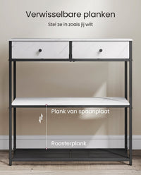 Smalle Consoletafel met 2 Stoffen Lades en 2 Planken, 76 cm