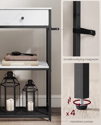 Smalle Consoletafel met 2 Stoffen Lades en 2 Planken, 76 cm