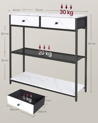 Smalle Consoletafel met 2 Stoffen Lades en 2 Planken, 76 cm