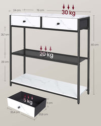 Smalle Consoletafel met 2 Stoffen Lades en 2 Planken, 76 cm