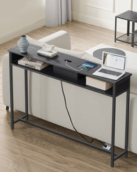 Smalle Consoletafel met Stopcontact, 2 USB-poorten en 2 Vakken, 120 cm