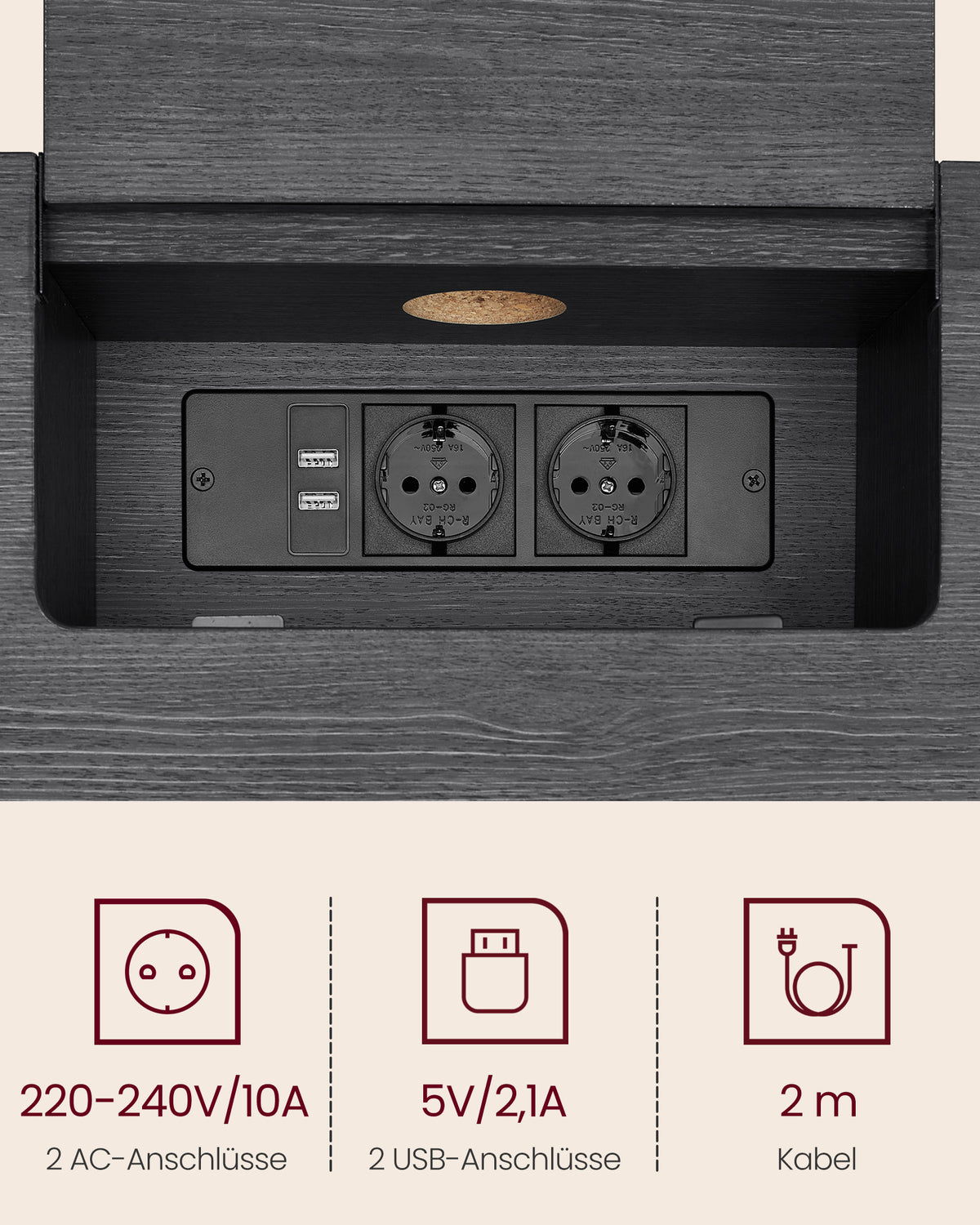 Smalle Consoletafel met Stopcontact, 2 USB-poorten en 2 Vakken, 120 cm