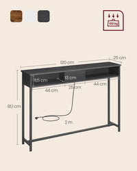Smalle Consoletafel met Stopcontact, 2 USB-poorten en 2 Vakken, 120 cm