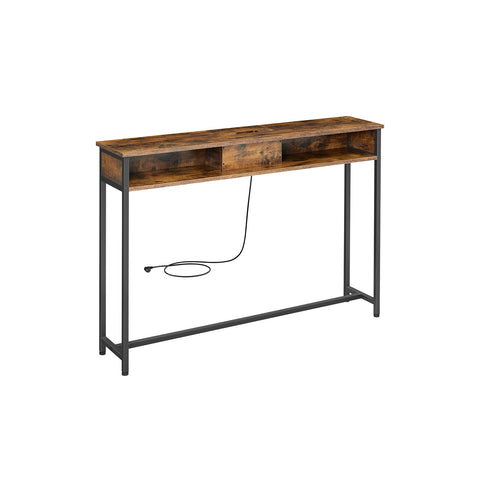 Smalle Consoletafel met Stopcontact, 2 USB-poorten en 2 Vakken, 120 cm