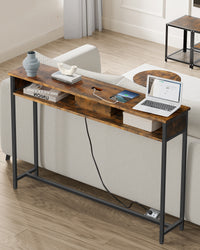 Smalle Consoletafel met Stopcontact, 2 USB-poorten en 2 Vakken, 120 cm
