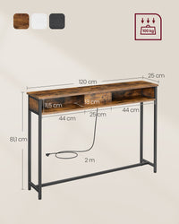 Smalle Consoletafel met Stopcontact, 2 USB-poorten en 2 Vakken, 120 cm