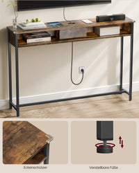 Smalle Consoletafel met Stopcontact, 2 USB-poorten en 2 Vakken, 120 cm