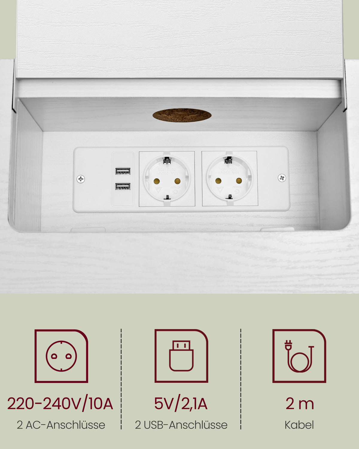 Smalle Consoletafel met Stopcontact, 2 USB-poorten en 2 Vakken, 120 cm
