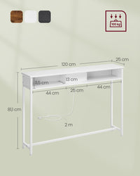 Smalle Consoletafel met Stopcontact, 2 USB-poorten en 2 Vakken, 120 cm