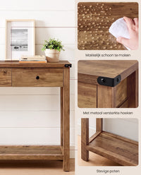 Smalle Haltafel met 3 Lades en Open Plank, 120 cm