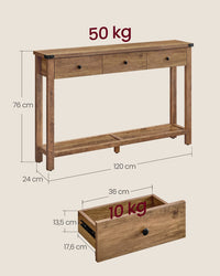 Smalle Haltafel met 3 Lades en Open Plank, 120 cm
