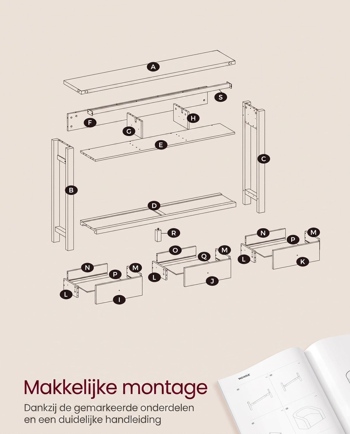 Smalle Haltafel met 3 Lades en Open Plank, 120 cm