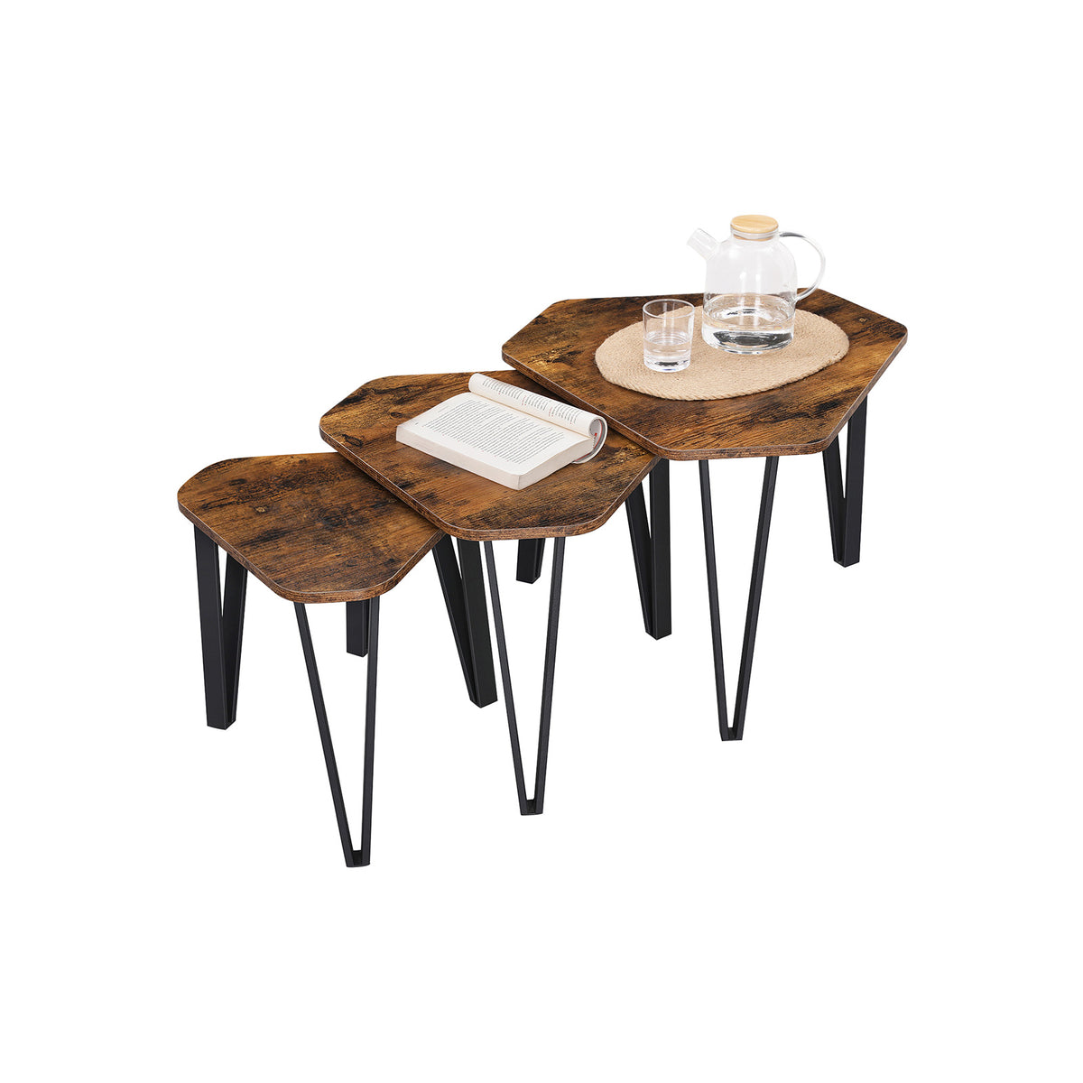 Bijzettafels Set van 3 met Metalen Poten, Industrieel Design