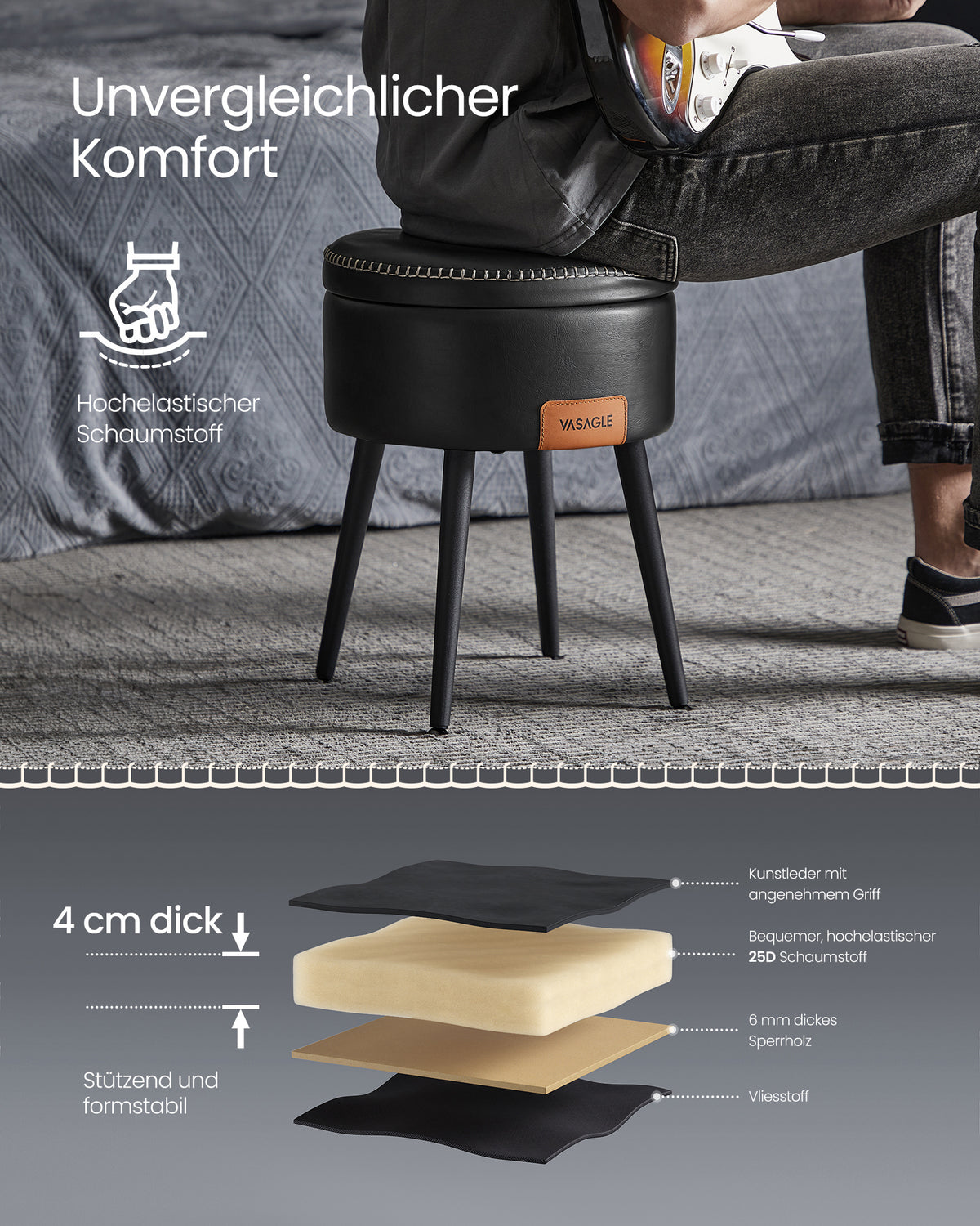 Ronde Kruk met Opbergruimte en Kunstleren Zitting, 38 x 44 cm