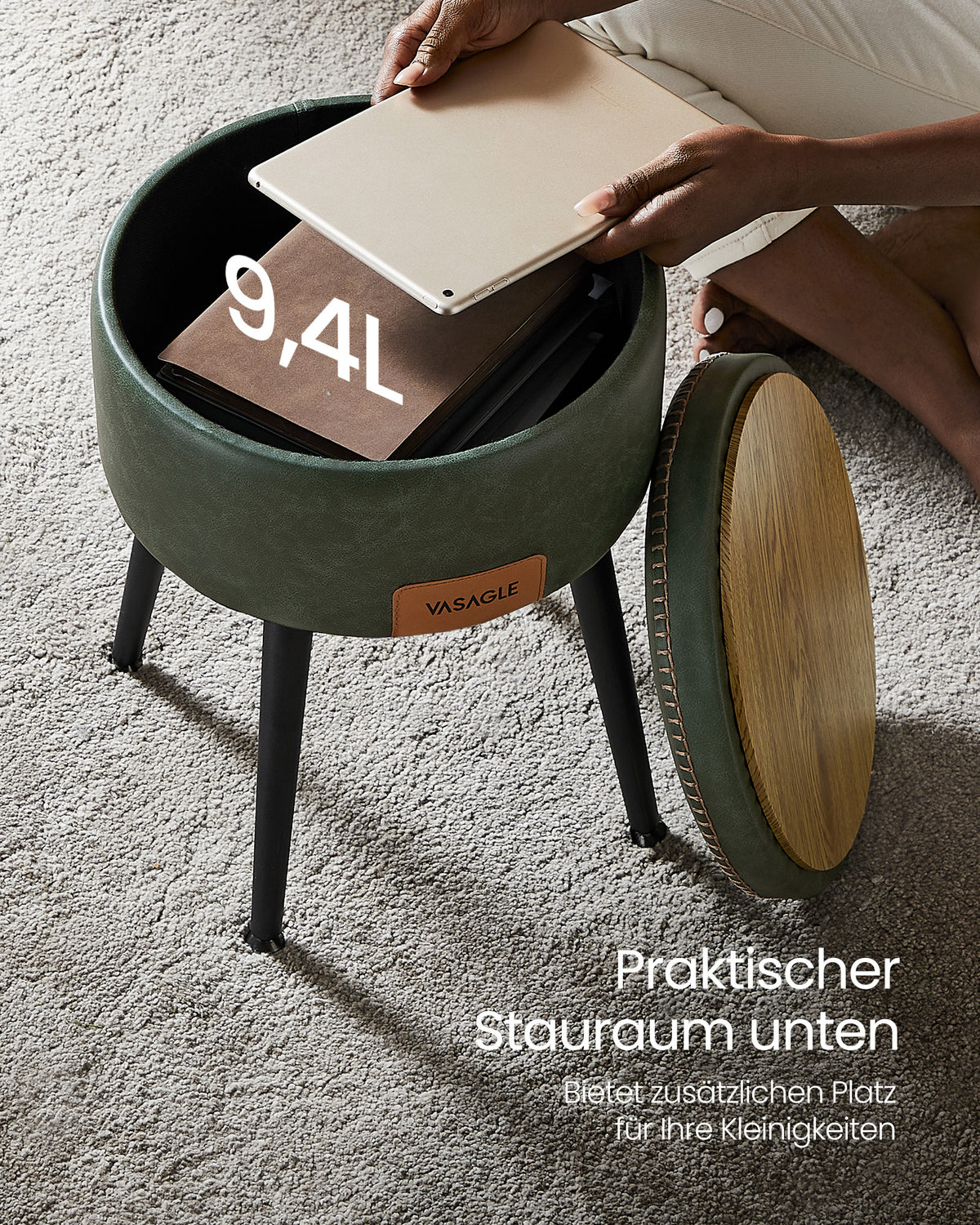 Ronde Kruk met Opbergruimte en Kunstleren Zitting, 38 x 44 cm
