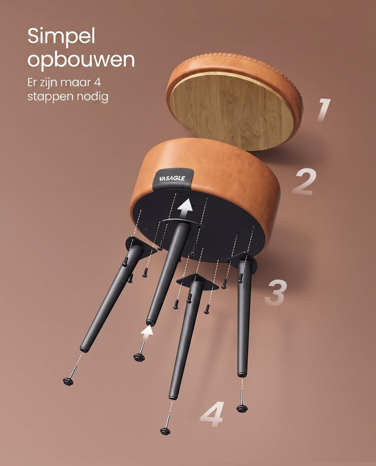 Ronde Kruk met Opbergruimte en Kunstleren Zitting, 38 x 44 cm