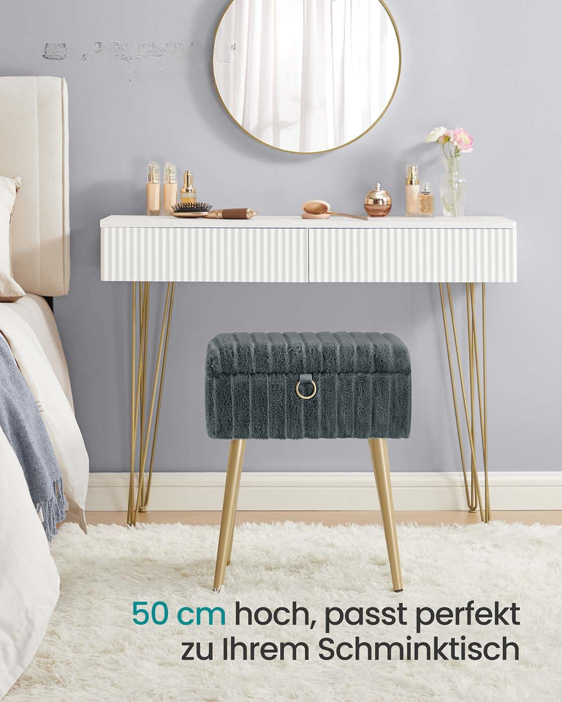 Make-upkruk met Opbergruimte en Gewatteerde Zitting, 30 x 40 x 50 cm
