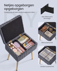Make-upkruk met Opbergruimte en Gewatteerde Zitting, 30 x 40 x 50 cm