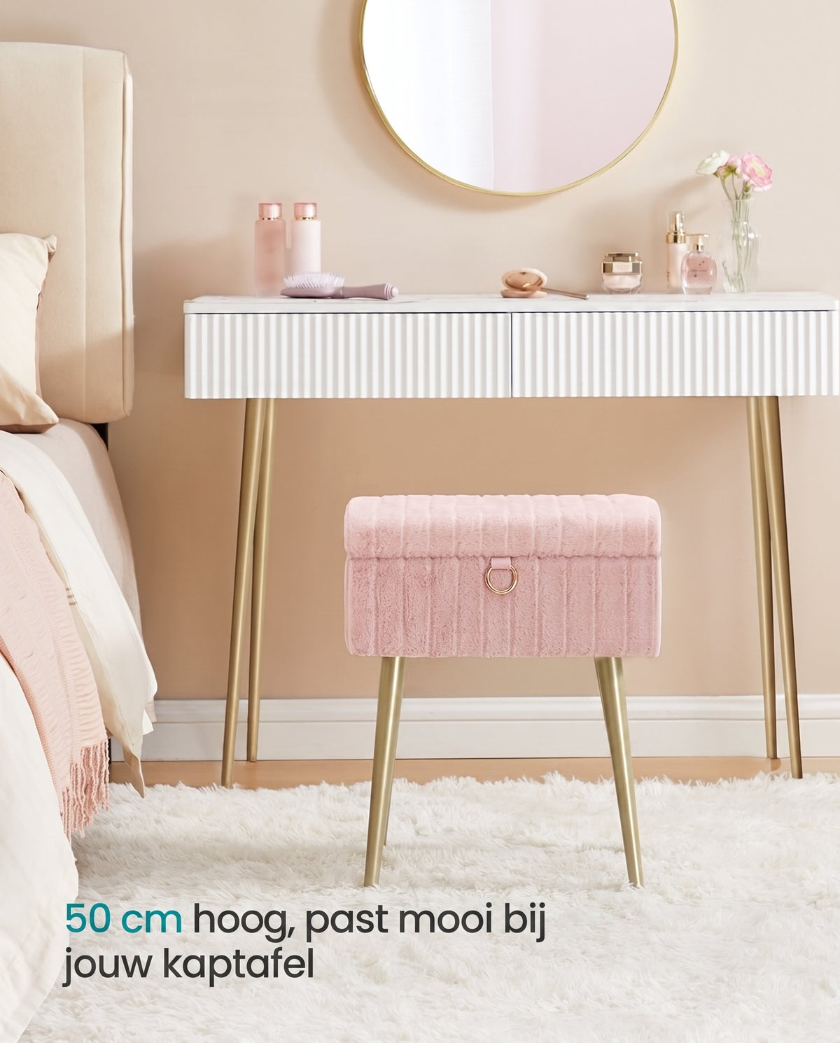 Make-upkruk met Opbergruimte en Gewatteerde Zitting, 30 x 40 x 50 cm
