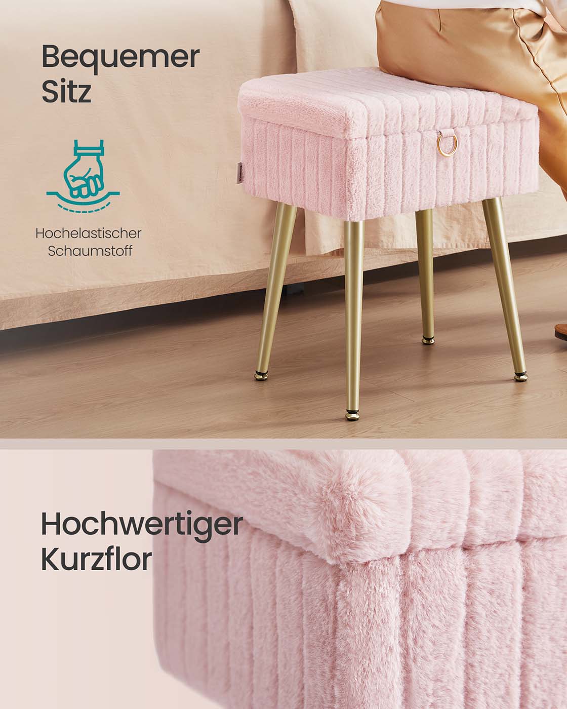 Make-upkruk met Opbergruimte en Gewatteerde Zitting, 30 x 40 x 50 cm