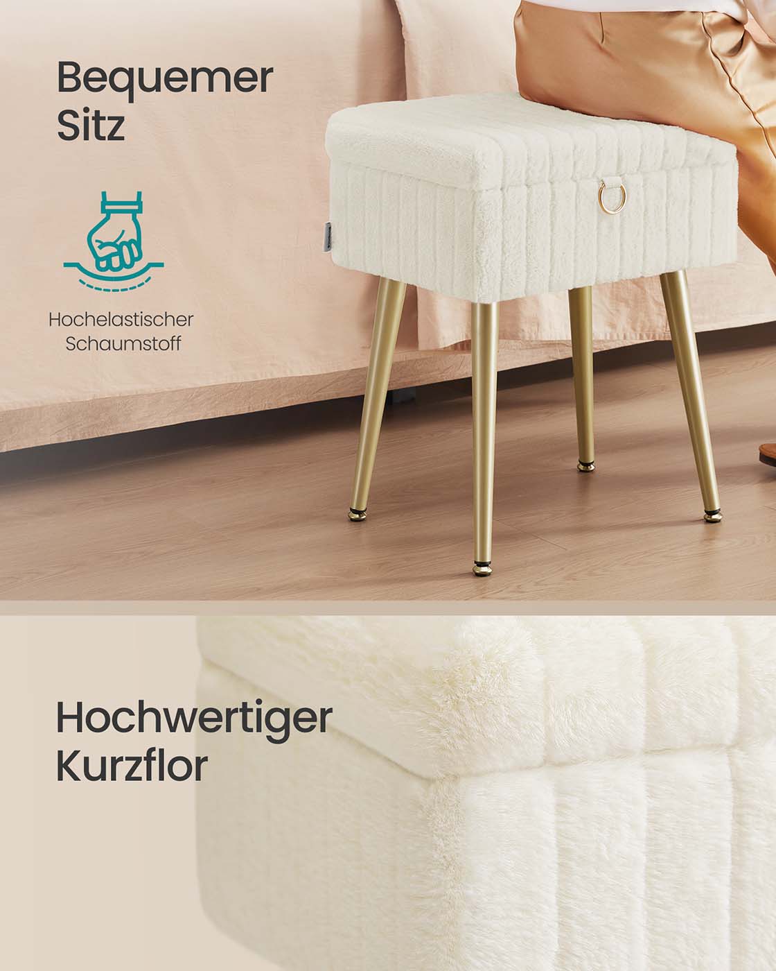 Make-upkruk met Opbergruimte en Gewatteerde Zitting, 30 x 40 x 50 cm