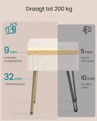 Make-upkruk met Opbergruimte en Gewatteerde Zitting, 30 x 40 x 50 cm