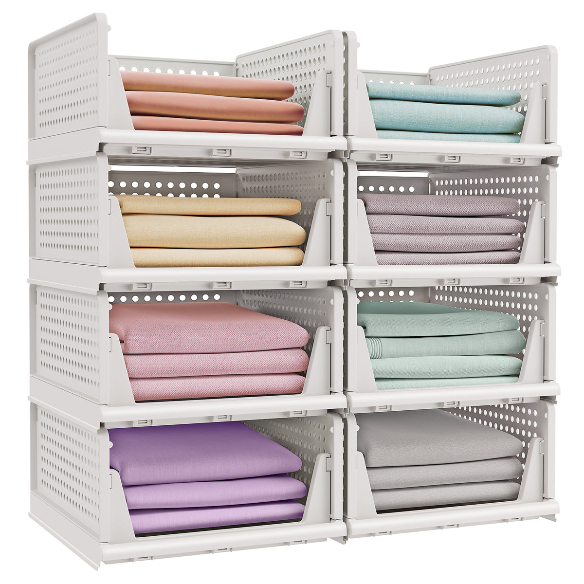 Stapelbare Opbergmanden Set van 8, Opvouwbaar, 33 x 43 x 18,5 cm