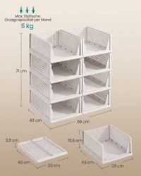 Stapelbare Opbergmanden Set van 8, Opvouwbaar, 33 x 43 x 18,5 cm