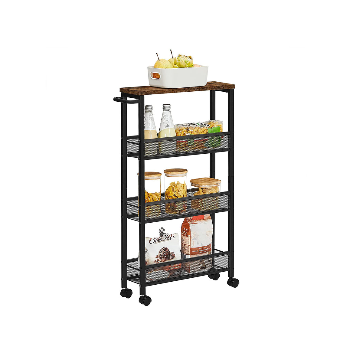 Extra Smalle Keukentrolley met 4 Niveaus, 13 x 45,4 x 77 cm