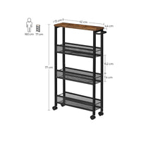 Extra Smalle Keukentrolley met 4 Niveaus, 13 x 45,4 x 77 cm