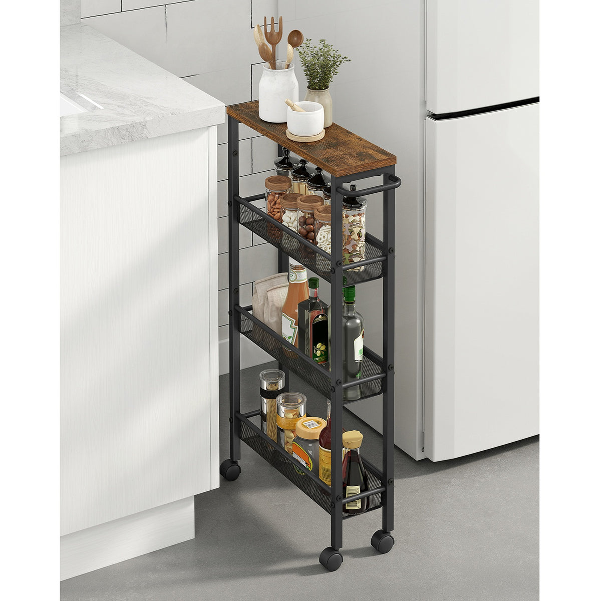 Extra Smalle Keukentrolley met 4 Niveaus, 13 x 45,4 x 77 cm