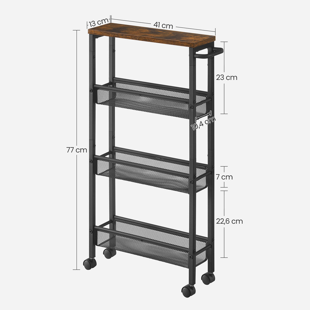 Extra Smalle Keukentrolley met 4 Niveaus, 13 x 45,4 x 77 cm