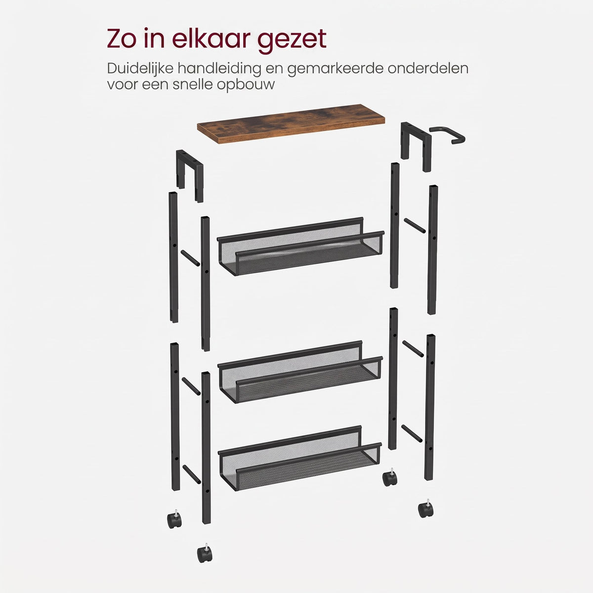 Extra Smalle Keukentrolley met 4 Niveaus, 13 x 45,4 x 77 cm