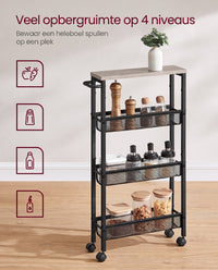Extra Smalle Keukentrolley met 4 Niveaus, 13 x 45,4 x 77 cm