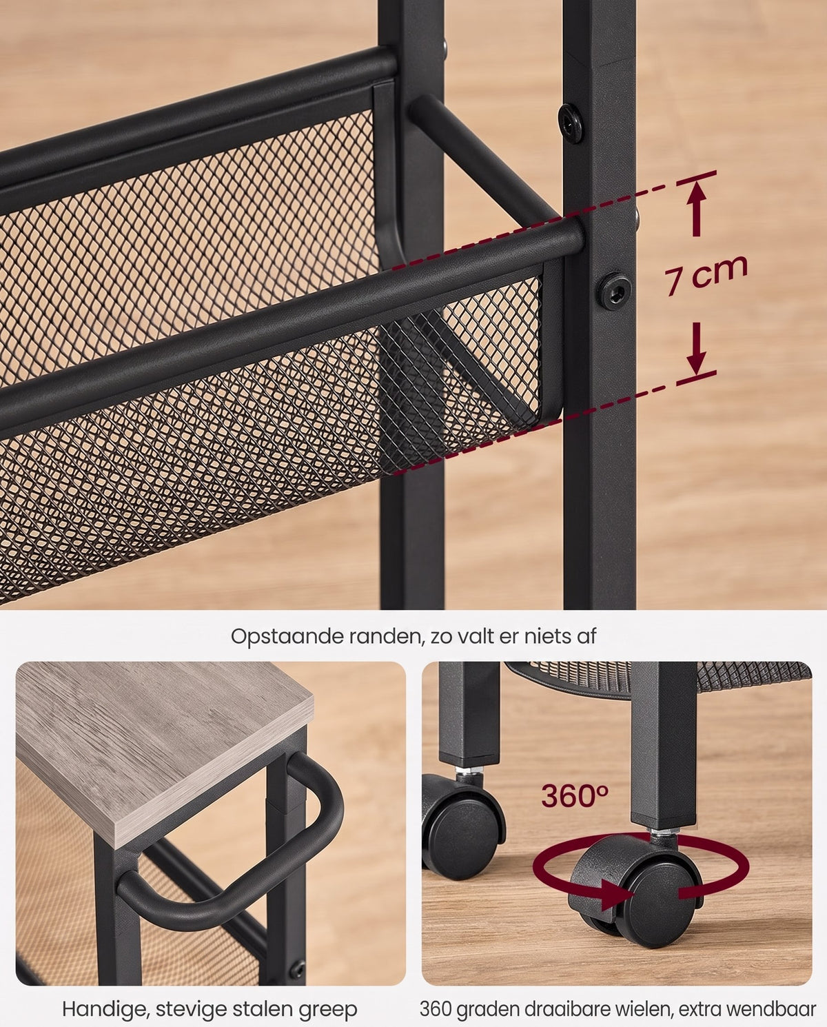 Extra Smalle Keukentrolley met 4 Niveaus, 13 x 45,4 x 77 cm