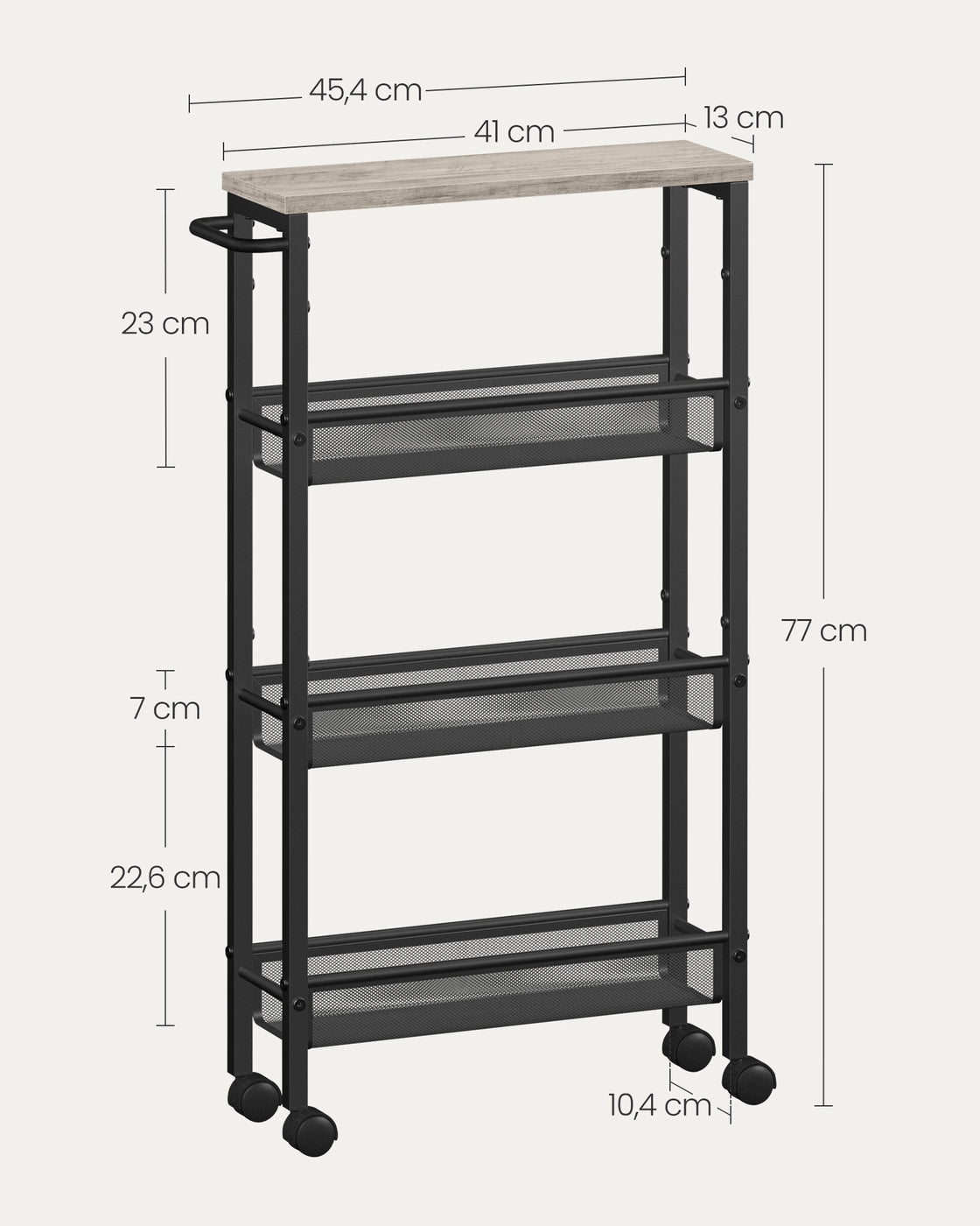 Extra Smalle Keukentrolley met 4 Niveaus, 13 x 45,4 x 77 cm